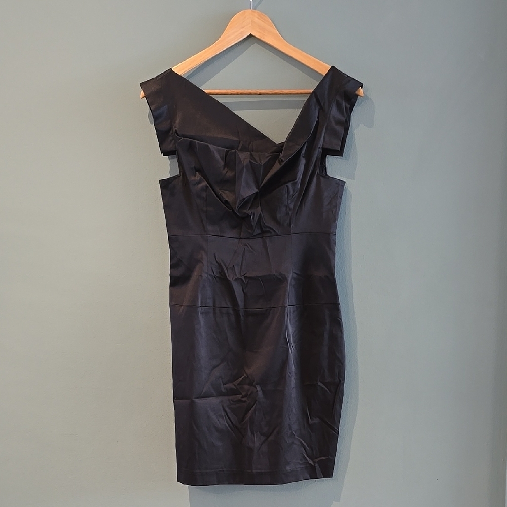 NWT Black Halo Black Satin Jackie O Mini Dress Sz 6